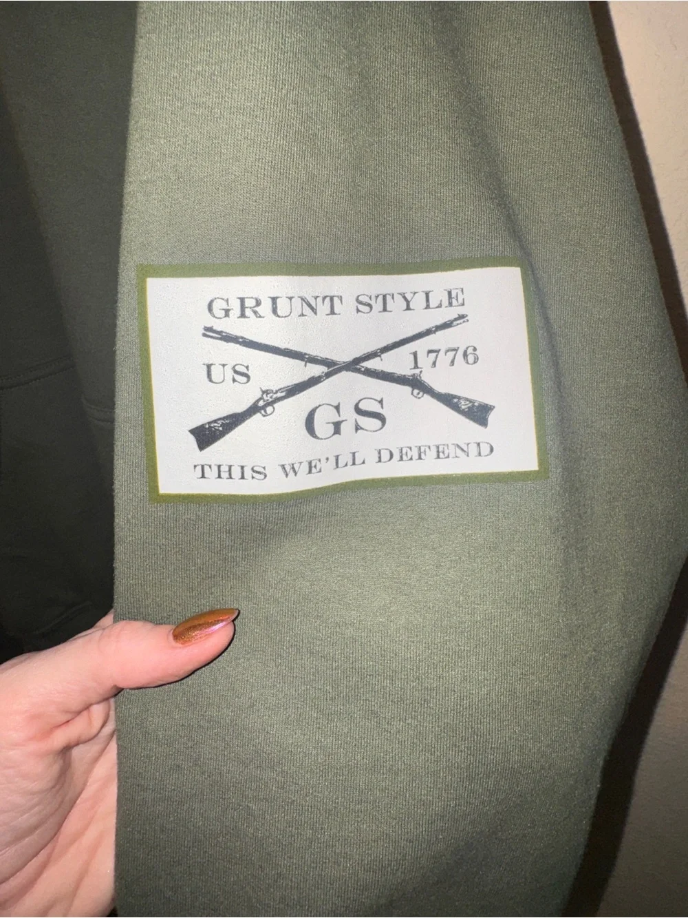 Grunt Style Patriot Hoodie - Military Green with Black Print (2XL)